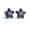 Blue Sapphire & Diamond Flower Shape Earrings